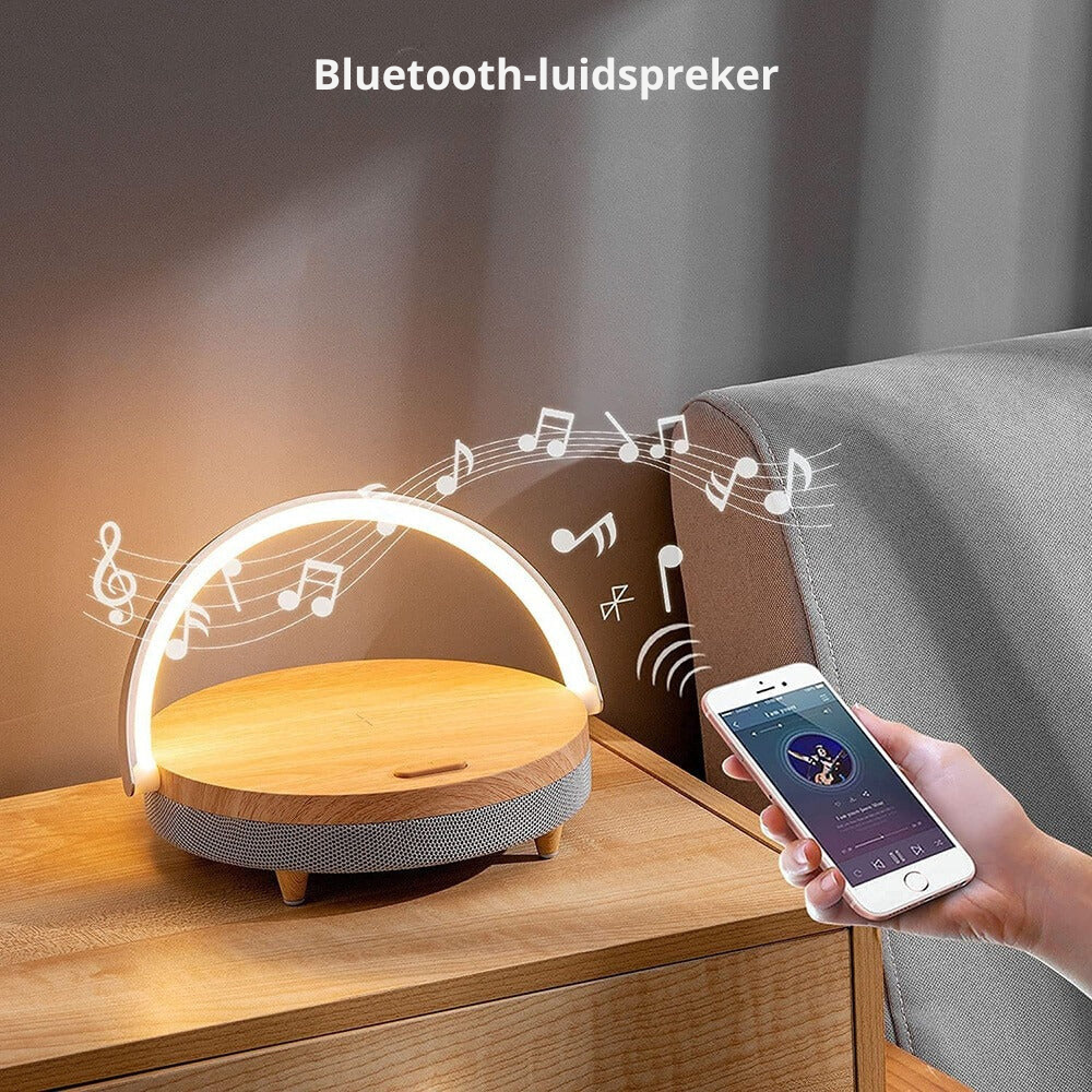 3-i-1 LED Skrivebordslampe med Bluetooth-højttaler og Trådløs Oplader
