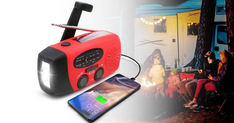 Alt-i-Én Nødradio med Solceller & Powerbank
