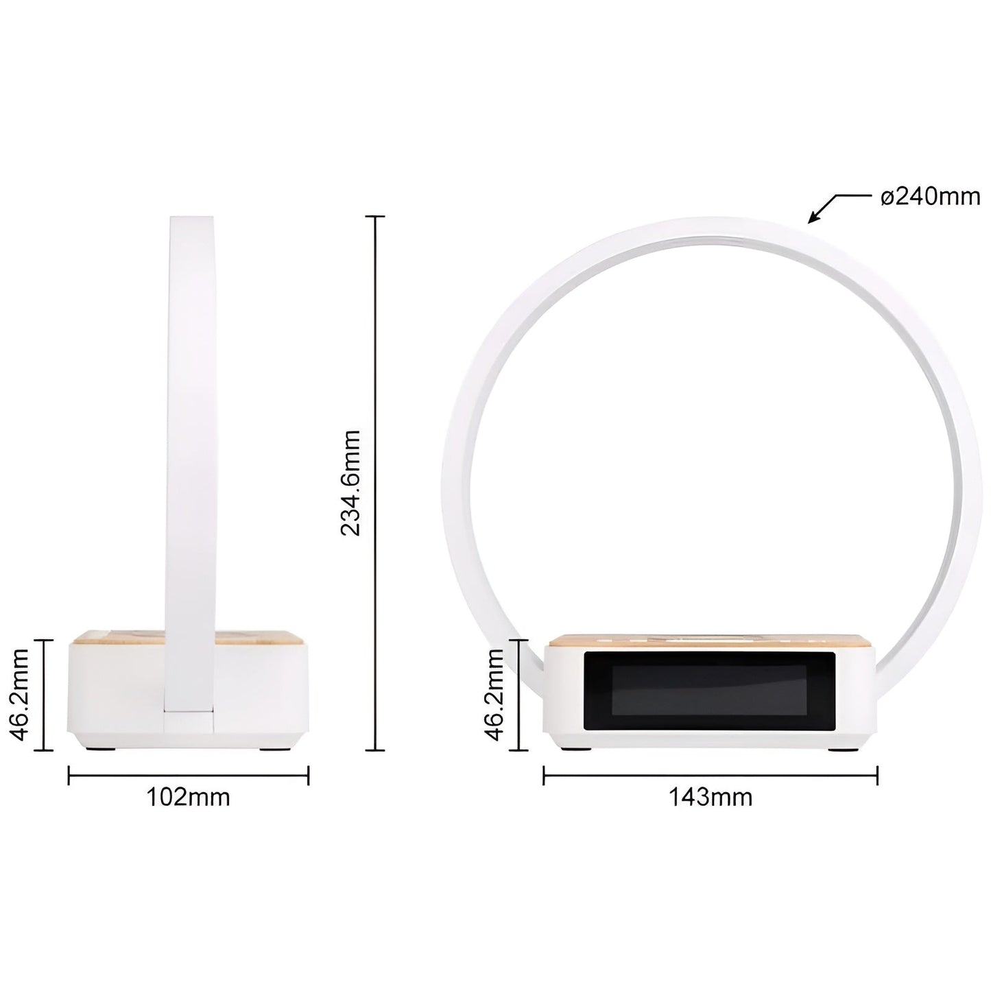 GlowMax 3-i-1 LED Bordlampe med Trådløs Oplader, Vækkeur og Touchbetjening