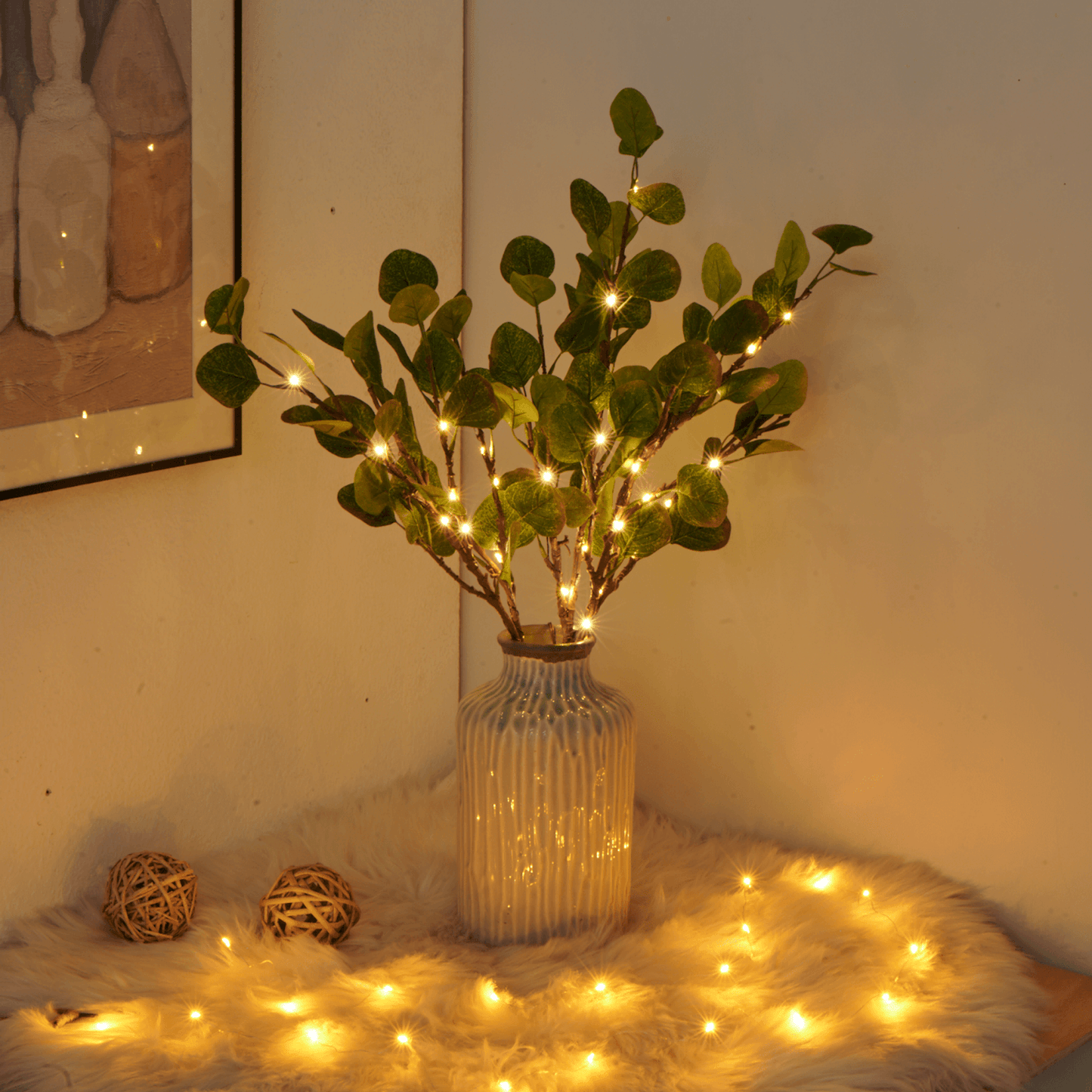LumiVista LED Lysegren med Olivengrene 70 cm Varm Hvid Dekorationsbelysning