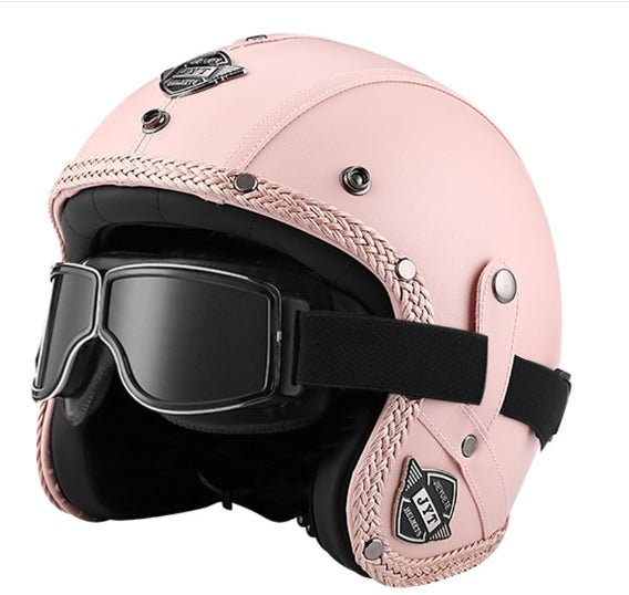 MotoClassic Retro Scootermotorcykelhjelm med Solvisir og Kunstlæderfinish
