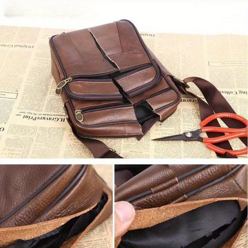 Herre skuldertaske i ægte koskind med justerbar skulderrem og rummelige rum