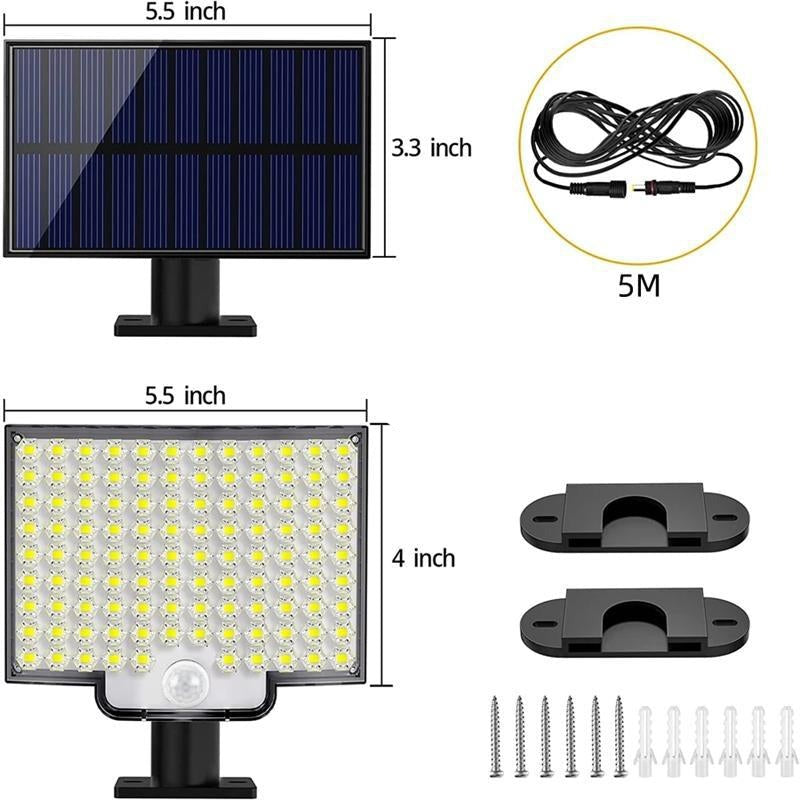 106 LED Solcelle Væglampe med Bevægelsessensor og Vandtæt Udendørs Belysning