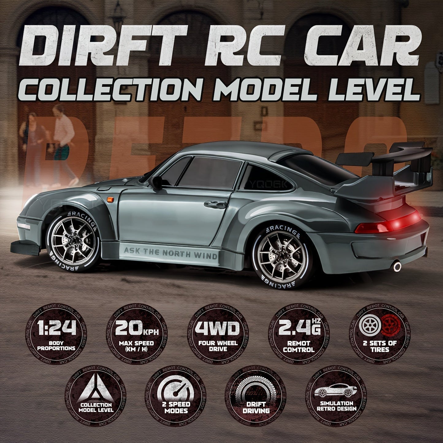 1:24 RC Driftbil med LED-Hjul og Genopladeligt 4WD-Racersystem