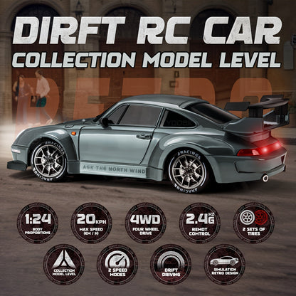 1:24 RC Driftbil med LED-Hjul og Genopladeligt 4WD-Racersystem