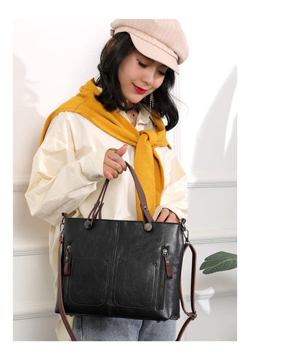 Vintage skuldertaske til kvinder i læderlook med justerbar rem og rummeligt design