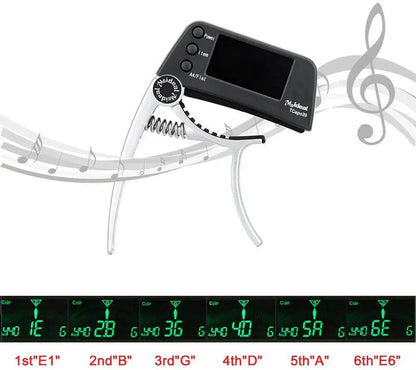 2-i-1 guitarcapo og digital tuner til akustisk guitar, elguitar, bas og ukulele