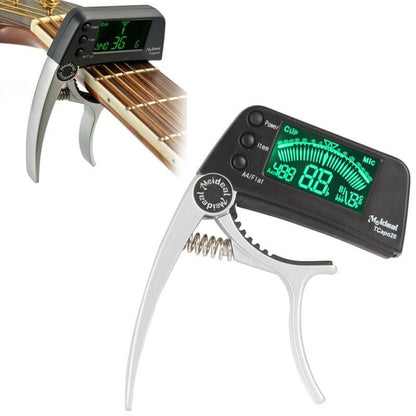 2-i-1 guitarcapo og digital tuner til akustisk guitar, elguitar, bas og ukulele