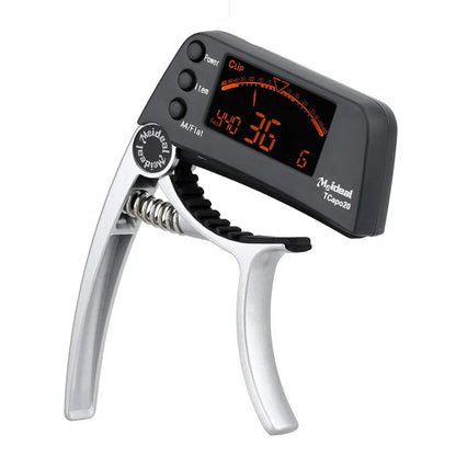 2-i-1 guitarcapo og digital tuner til akustisk guitar, elguitar, bas og ukulele