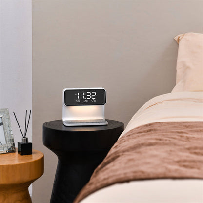 3-i-1 Sengebordslampe med Trådløs Oplader og Digitalt Vækkeur