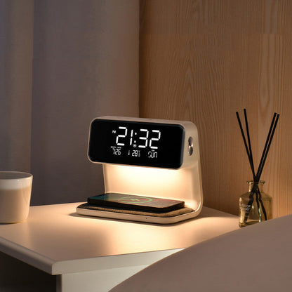 3-i-1 Sengebordslampe med Trådløs Oplader og Digitalt Vækkeur