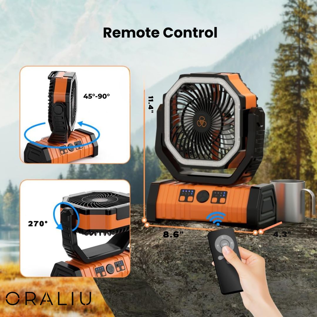 3-i-1 campingventilator med LED-lys og 20.000 mAh powerbank