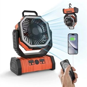 3-i-1 campingventilator med LED-lys og 20.000 mAh powerbank
