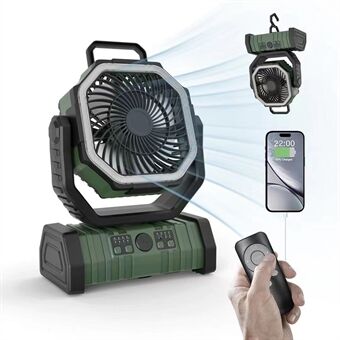 3-i-1 campingventilator med LED-lys og 20.000 mAh powerbank