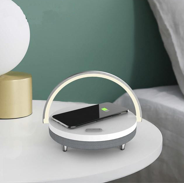 3-i-1 LED Skrivebordslampe med Bluetooth-højttaler og Trådløs Oplader