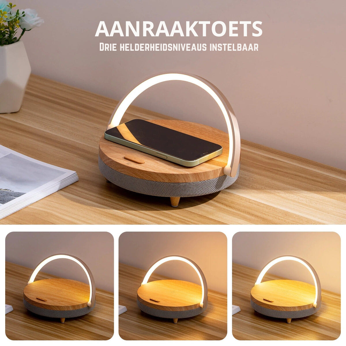 3-i-1 LED Skrivebordslampe med Bluetooth-højttaler og Trådløs Oplader