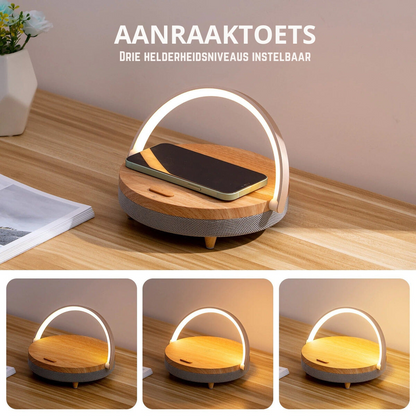 3-i-1 LED Skrivebordslampe med Bluetooth-højttaler og Trådløs Oplader