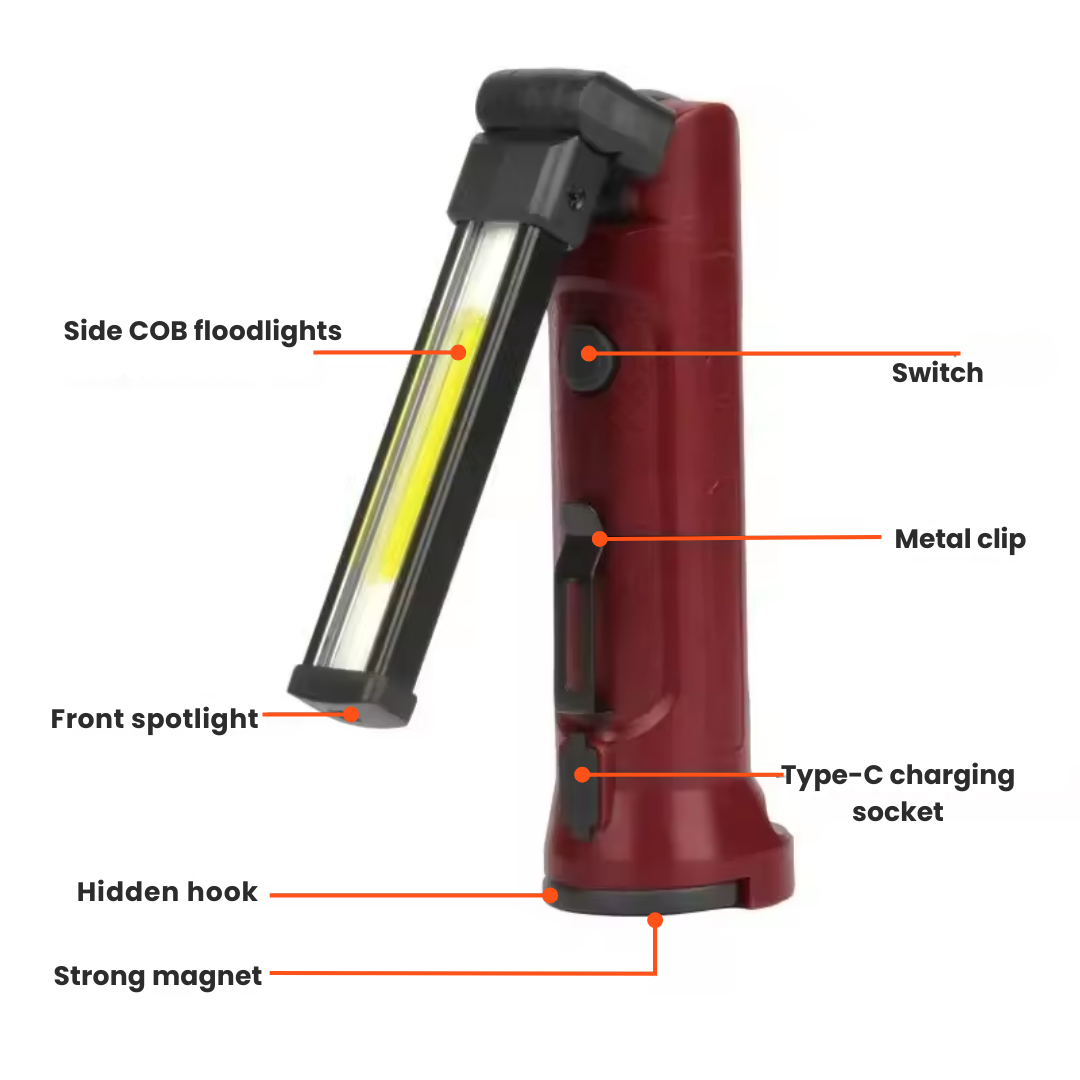 180° COB Arbejdslampe – USB-Genopladelig, Kompakt og Vandtæt