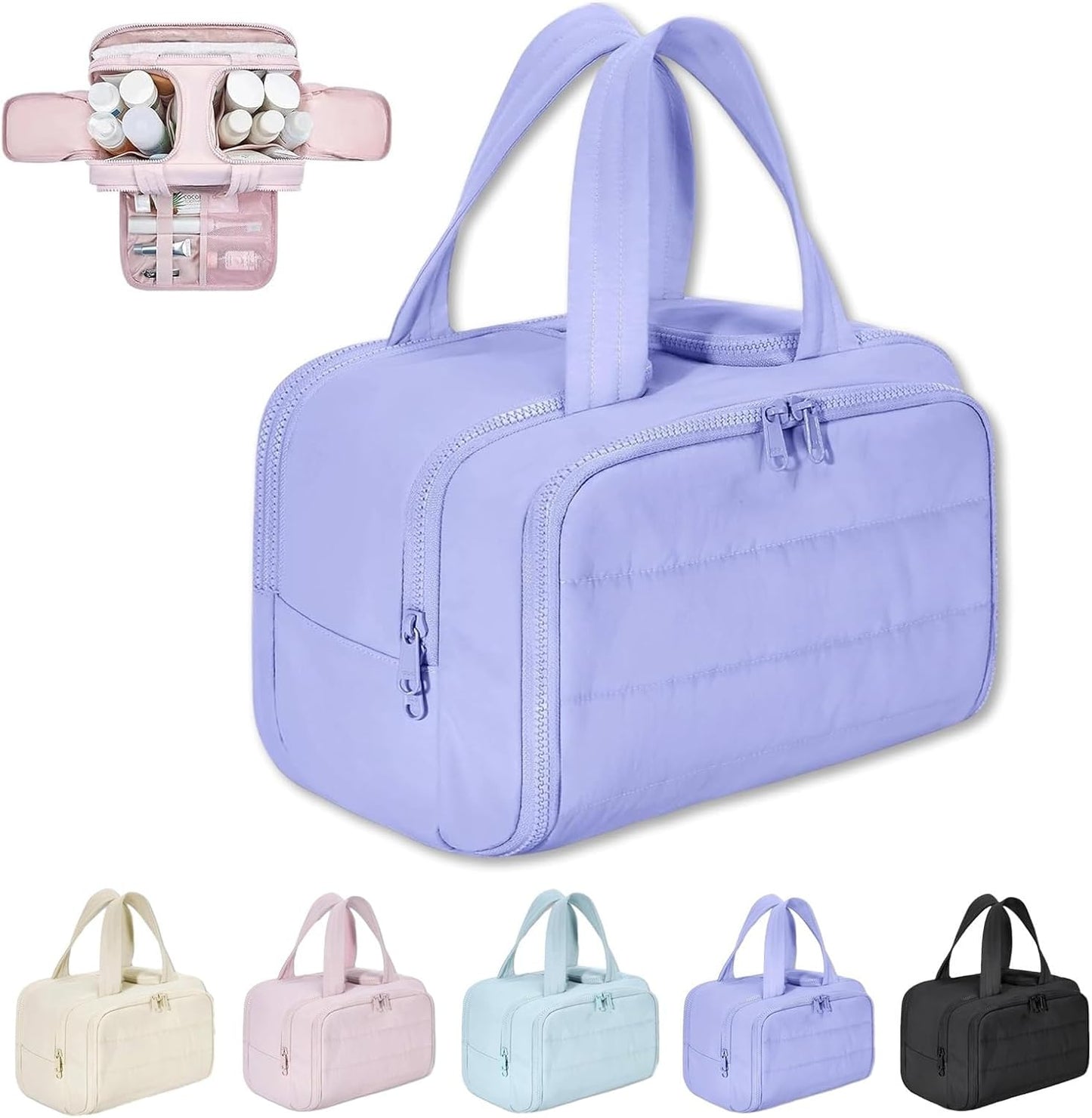 4-i-1 Puffy Toilettaske til Kvinder – Stor Organizer til Makeup og Hudpleje
