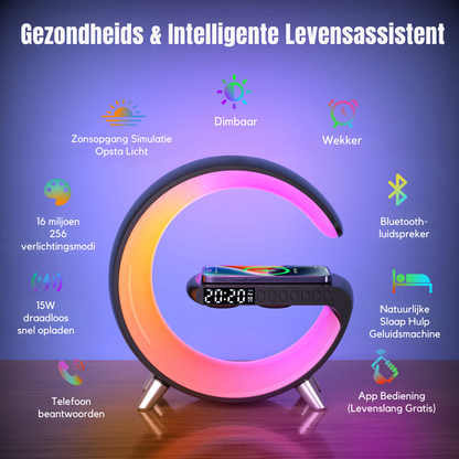 4 in 1 Smart Alarm Clock with Mood Light Speaker and Wireless Charger