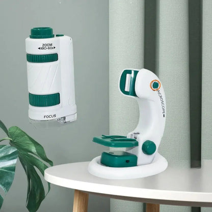 60–180x lommemikroskop til børn med LED-lys og science kit