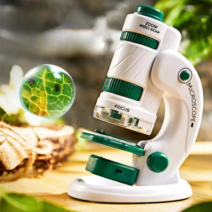 60–180x lommemikroskop til børn med LED-lys og science kit
