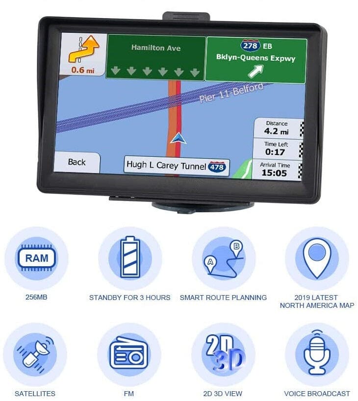 7" GPS Navigation til Bil og Lastbil – Opdateret 2026 GPS Navigationssystem