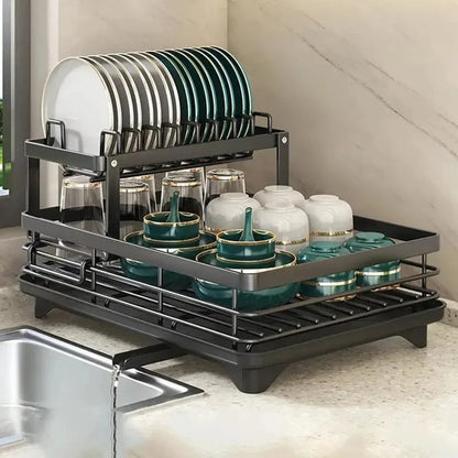 Justerbart opvaskestativ i rustfrit stål med pladsbesparende design