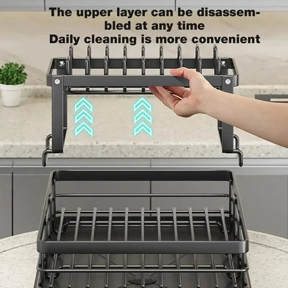 Justerbart opvaskestativ i rustfrit stål med pladsbesparende design