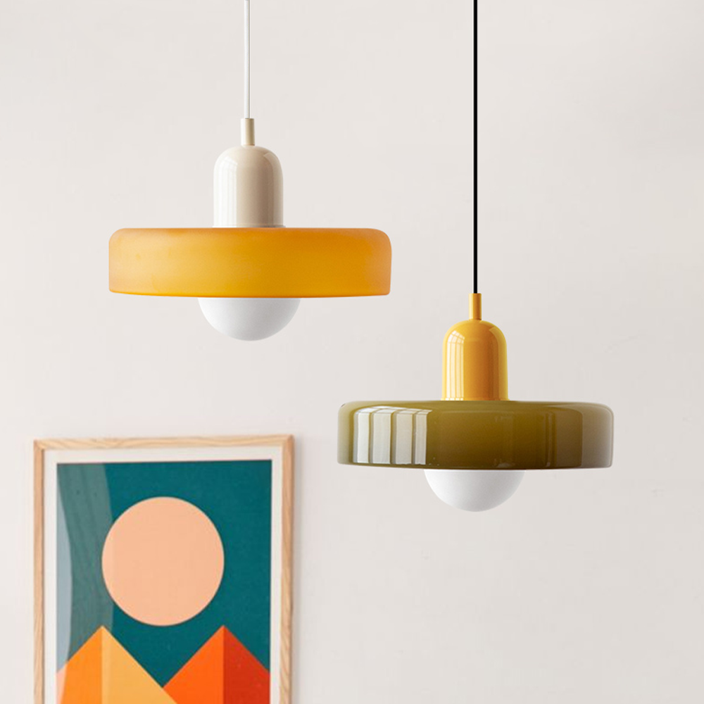 Bauhaus Pendellampe i Farvet Glas med Moderne Design