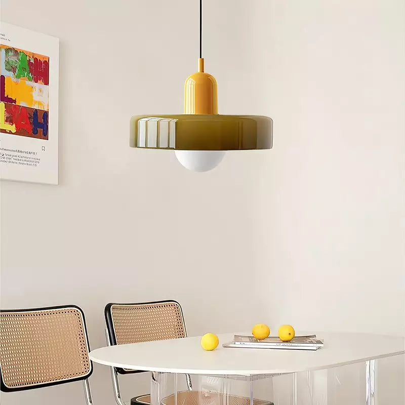 Bauhaus Pendellampe i Farvet Glas med Moderne Design