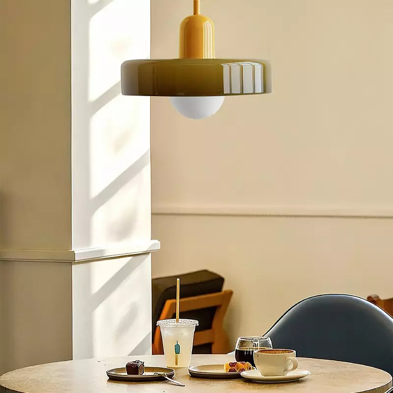 Bauhaus Pendellampe i Farvet Glas med Moderne Design