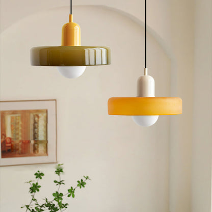 Bauhaus Pendellampe i Farvet Glas med Moderne Design