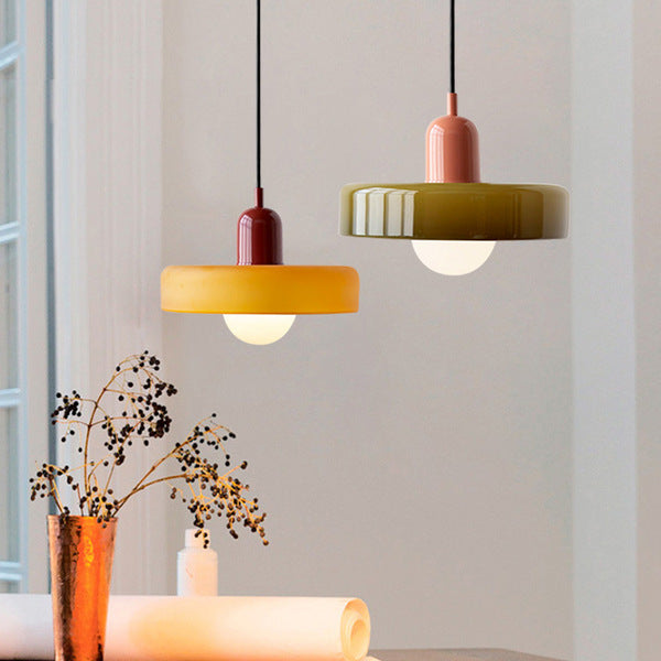 Bauhaus Pendellampe i Farvet Glas med Moderne Design