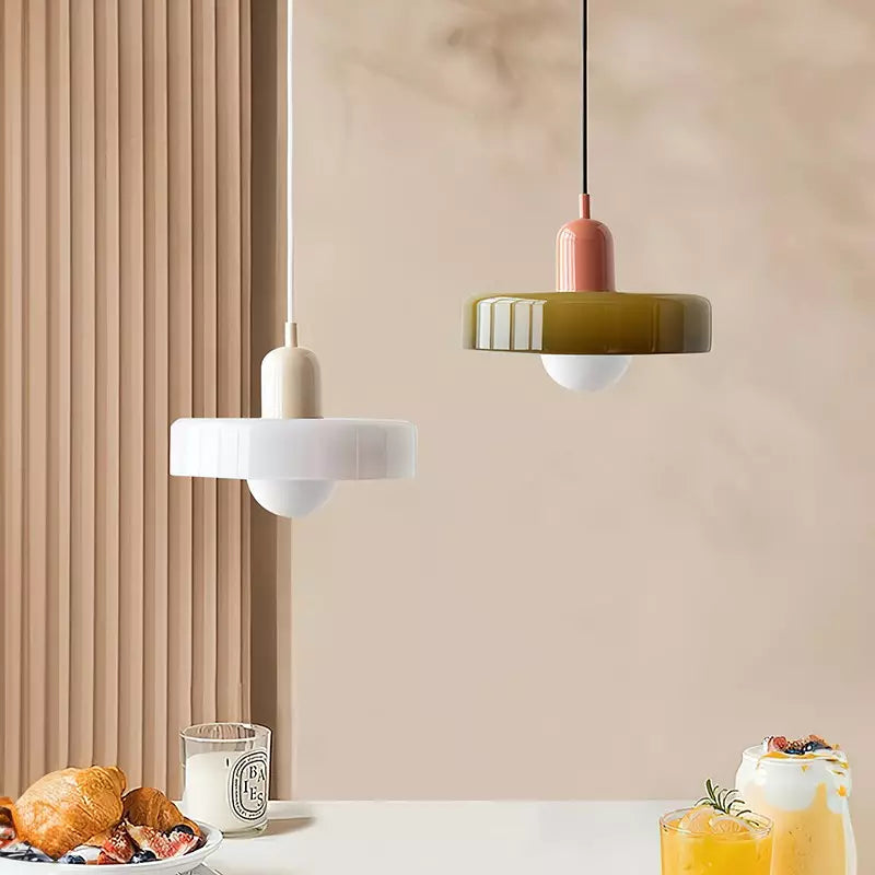 Bauhaus Pendellampe i Farvet Glas med Moderne Design