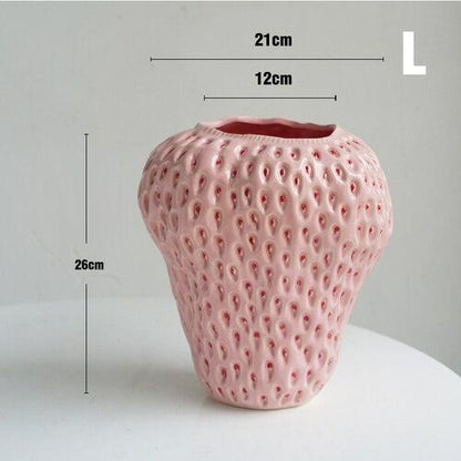 BerryBloom Jordbær Vase i Keramik – Dekorativ Blomster- og Plantekrukke