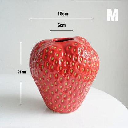 BerryBloom Jordbær Vase i Keramik – Dekorativ Blomster- og Plantekrukke
