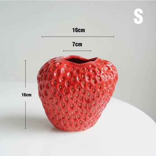 BerryBloom Jordbær Vase i Keramik – Dekorativ Blomster- og Plantekrukke