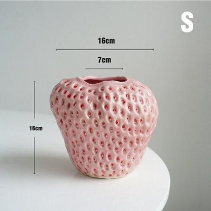 BerryBloom Jordbær Vase i Keramik – Dekorativ Blomster- og Plantekrukke