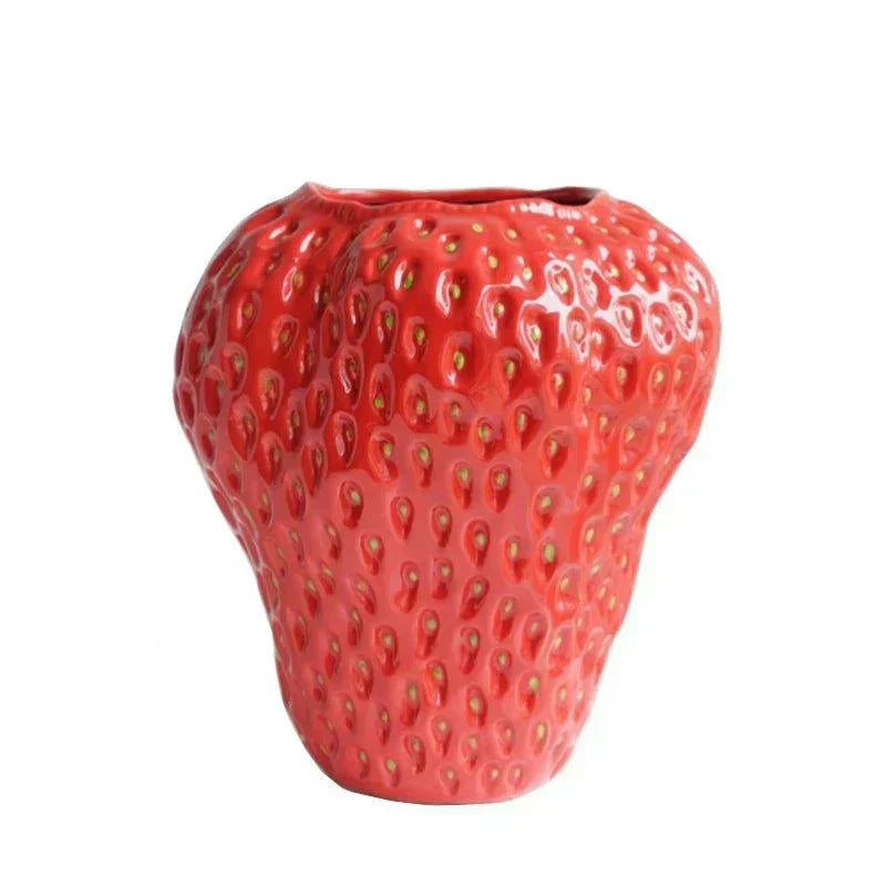 BerryBloom Jordbær Vase i Keramik – Dekorativ Blomster- og Plantekrukke