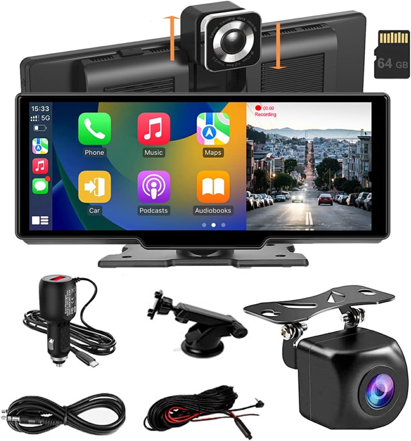 CarVision Pro Smart Bilskærm med CarPlay, Android Auto og Dashcam