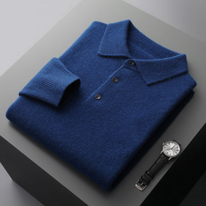 Cashmere Merino Langærmet Poloshirt i Blød Strik