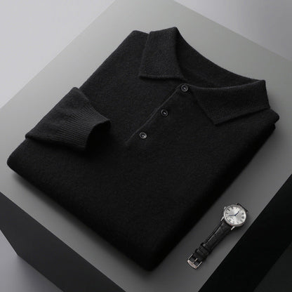 Cashmere Merino Langærmet Poloshirt i Blød Strik