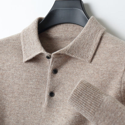Cashmere Merino Langærmet Poloshirt i Blød Strik