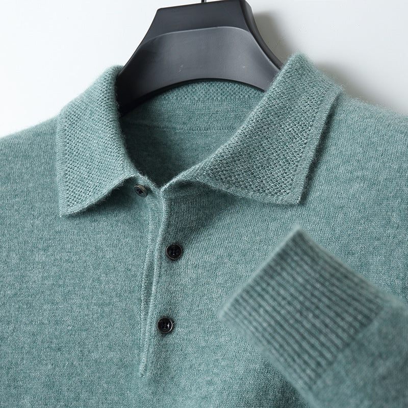 Cashmere Merino Langærmet Poloshirt i Blød Strik