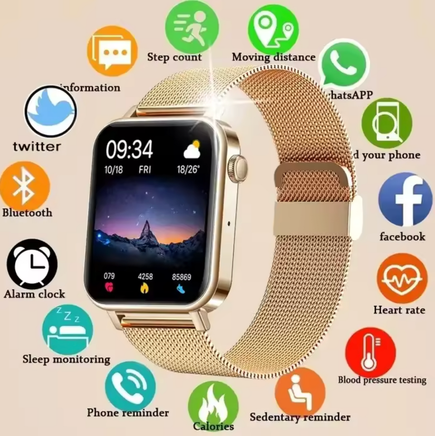 ChicTime Smartwatch til Kvinder med Fitness- og Sundhedsovervågning