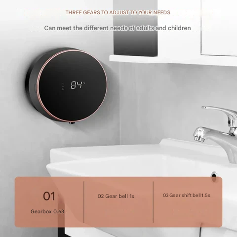 Cleon automatisk sæbedispenser med berøringsfri sensor, LED-display og genopladelig vægmontering