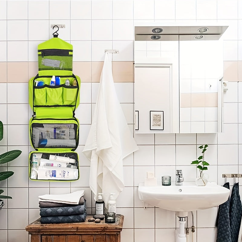 Kompakt hængende toilettaske med flere rum til rejser og opbevaring