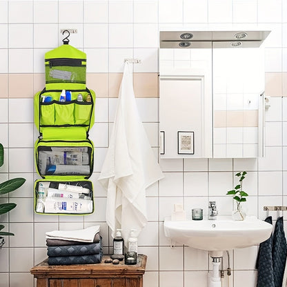 Kompakt hængende toilettaske med flere rum til rejser og opbevaring