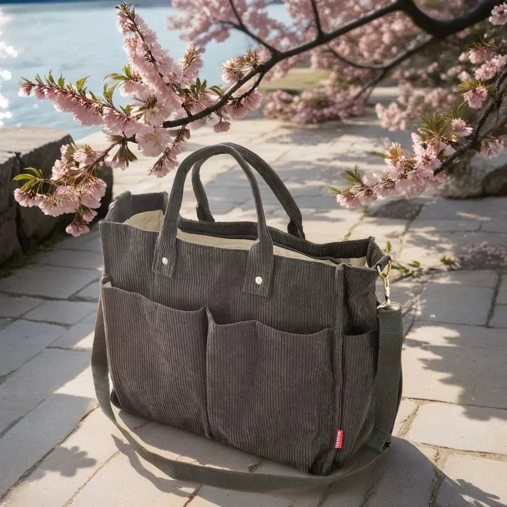 CordoTote Klassisk Fløjls Skuldertaske Rummelig Tote Bag til Hverdagsbrug